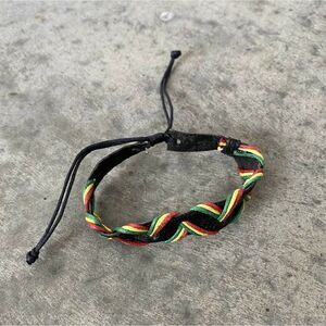 Artisan Leather Woven Jamaican Bracelet Red Green Yellow